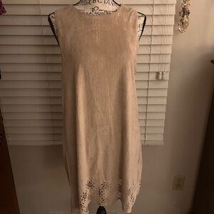 Alfani Beige Faux Suede Laser Cut Sleeveless Shift Dress Size M
